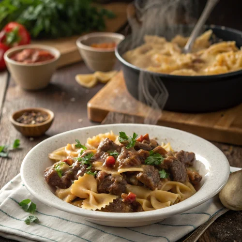 Creamy Beef and Bowtie Pasta