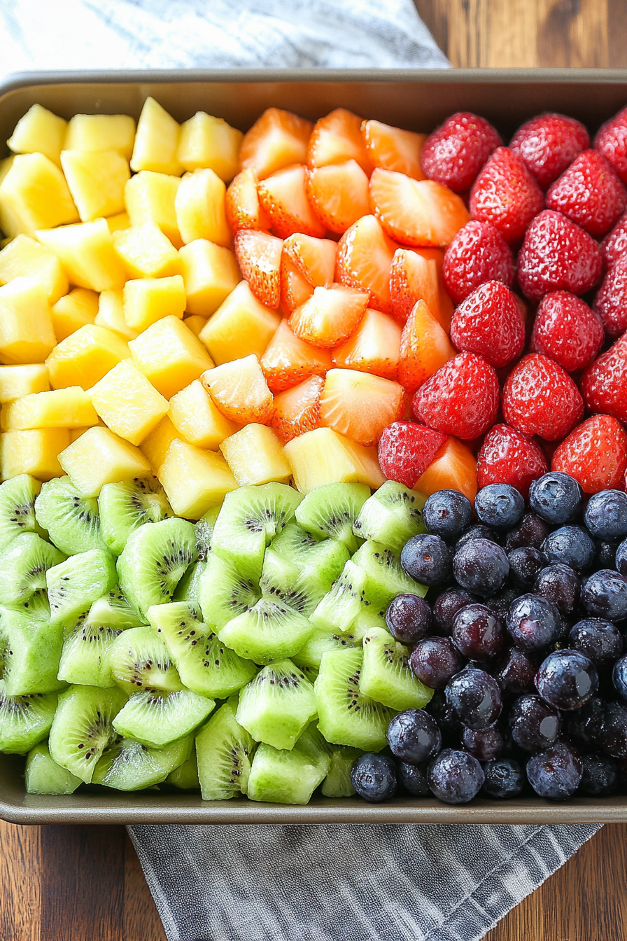 7-Layer Rainbow Fruit Salad Final Dish Presentation