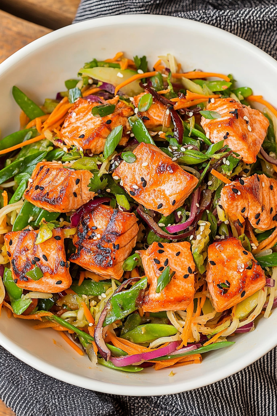 Asian Salmon Salad Final Dish Presentation