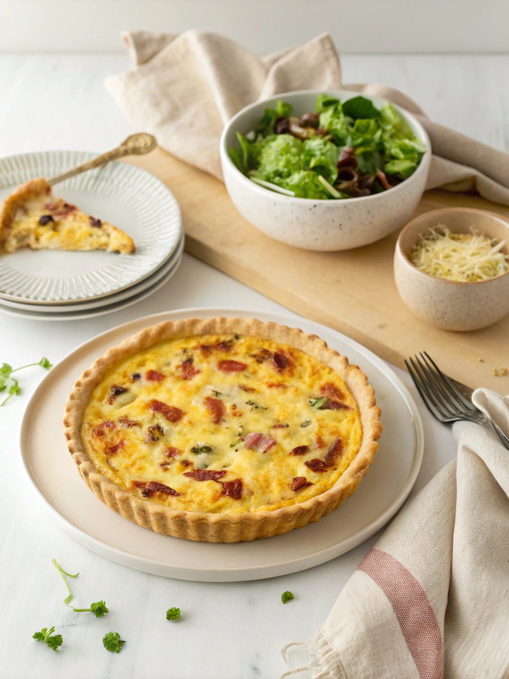 Cheesy Bacon Quiche Recipe serving suggestion