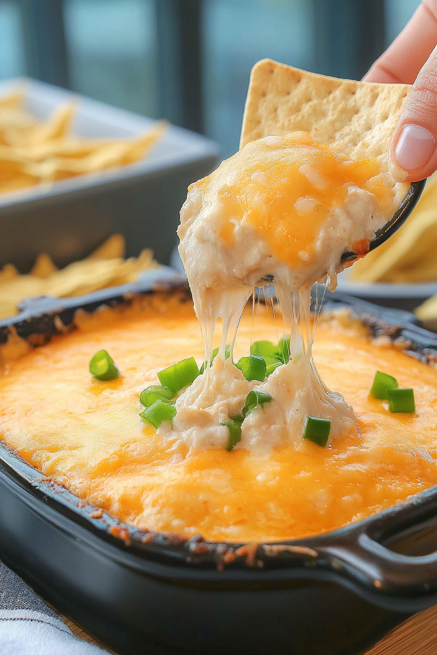 Cheesy Sriracha Chicken Dip Final Dish Presentation