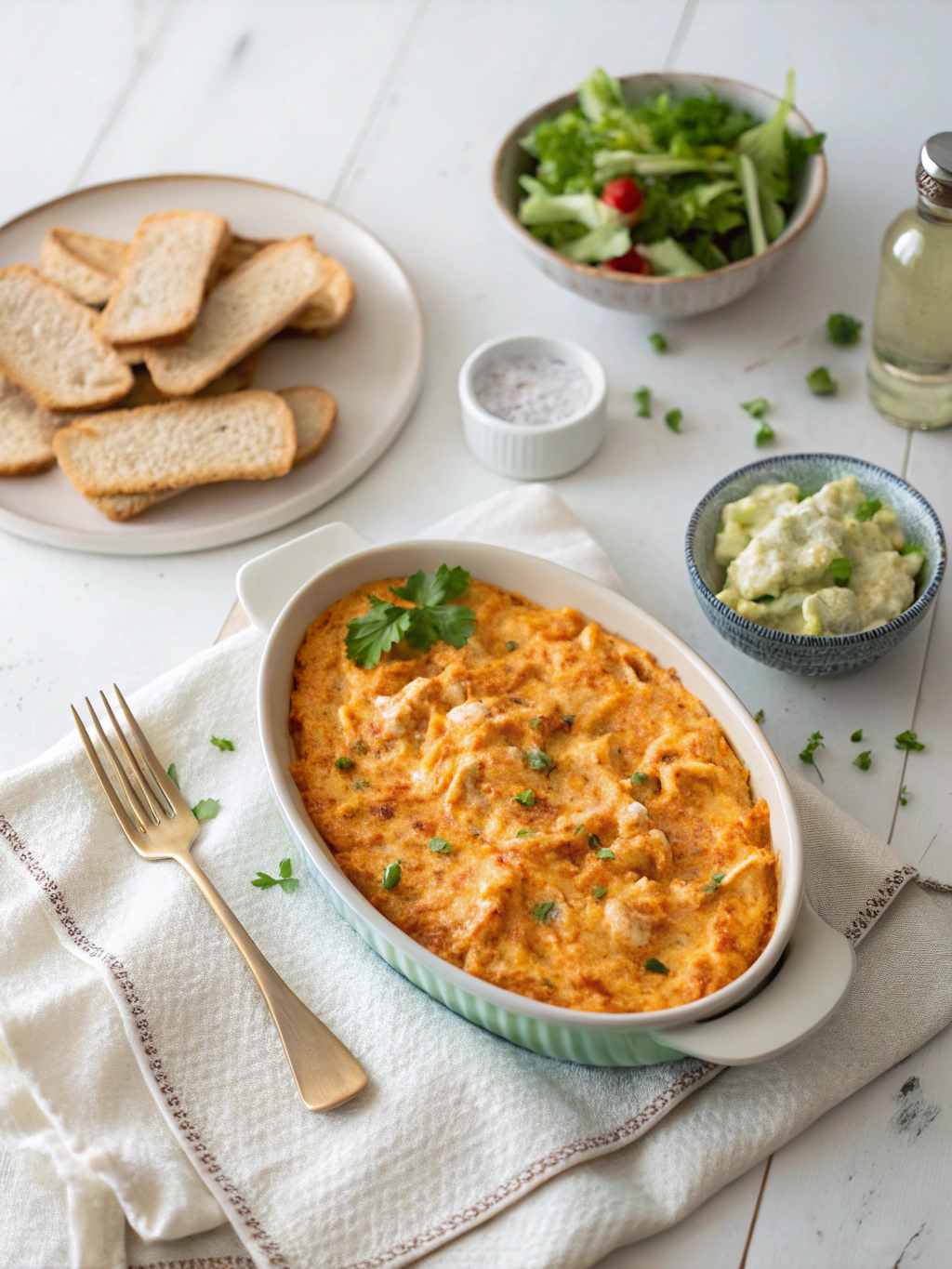 Cheesy Sriracha Chicken Dip serving suggestion