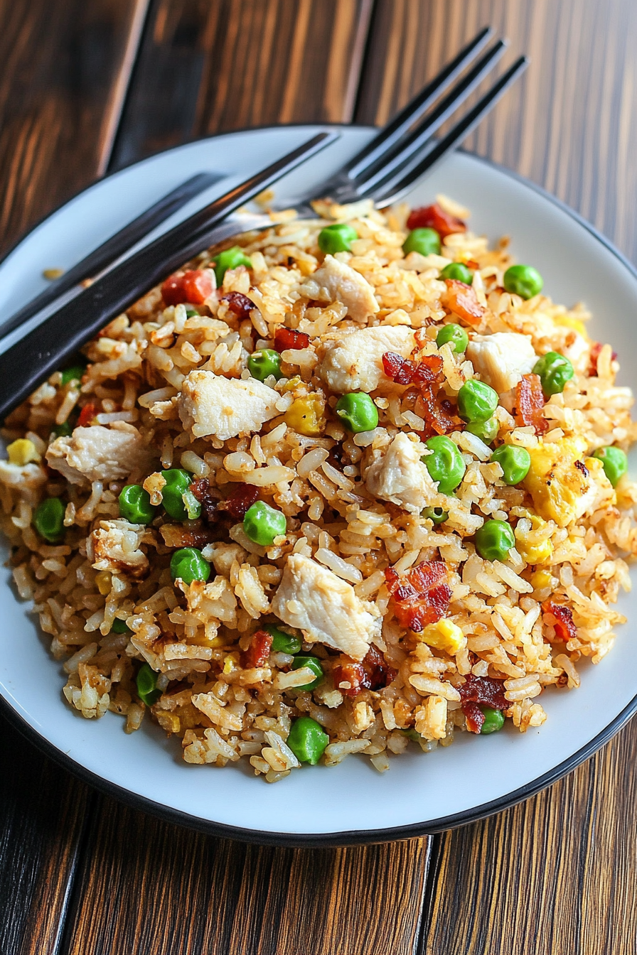 Chicken Bacon Fried Rice Final Dish Presentation