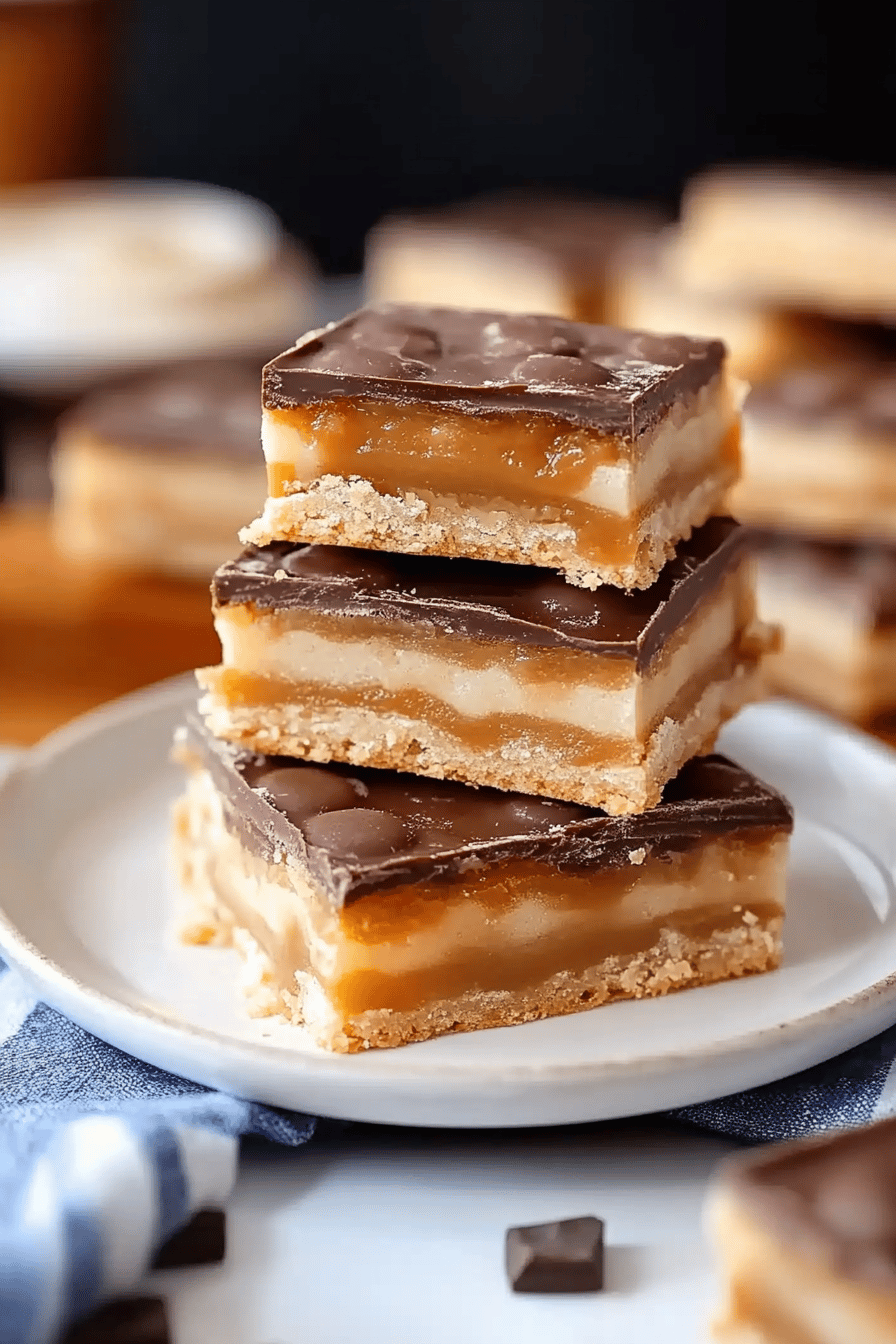 Chocolate Caramel Shortbread Bars Final Dish Presentation