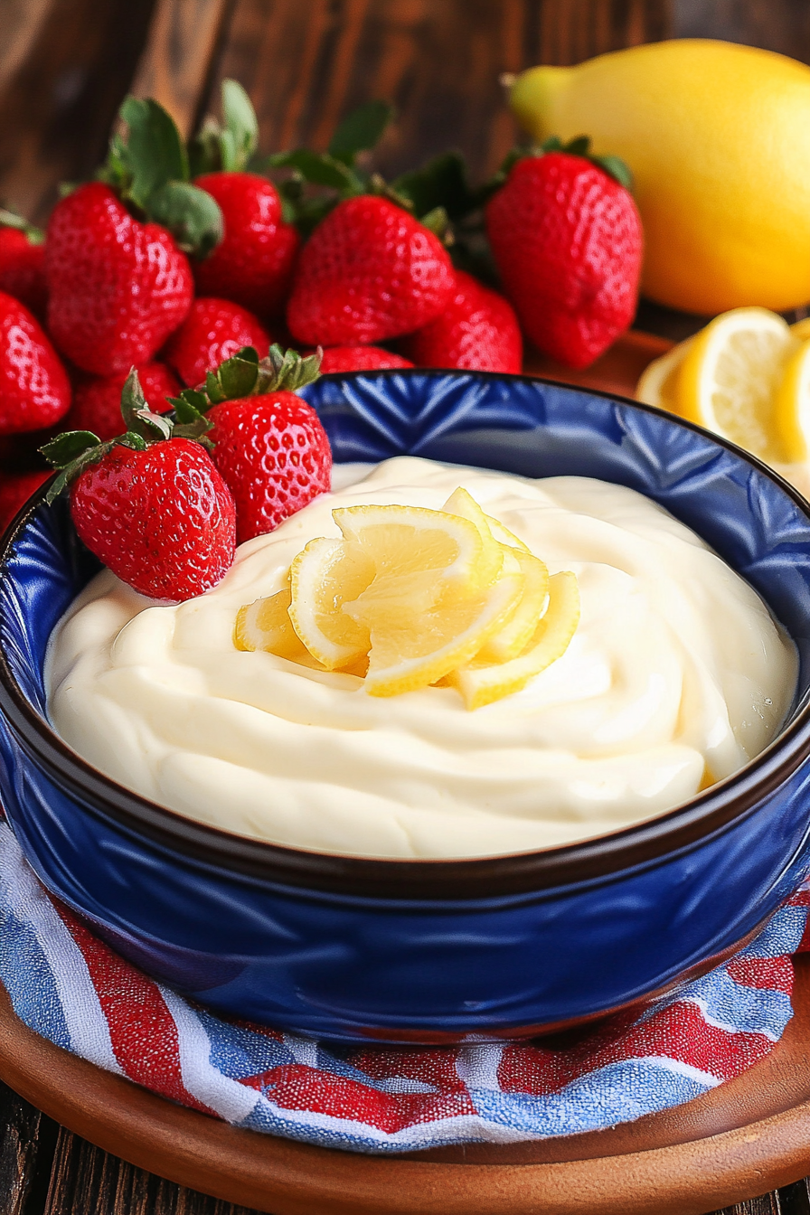 Creamy Lemon Fruit Dip Final Dish Presentation
