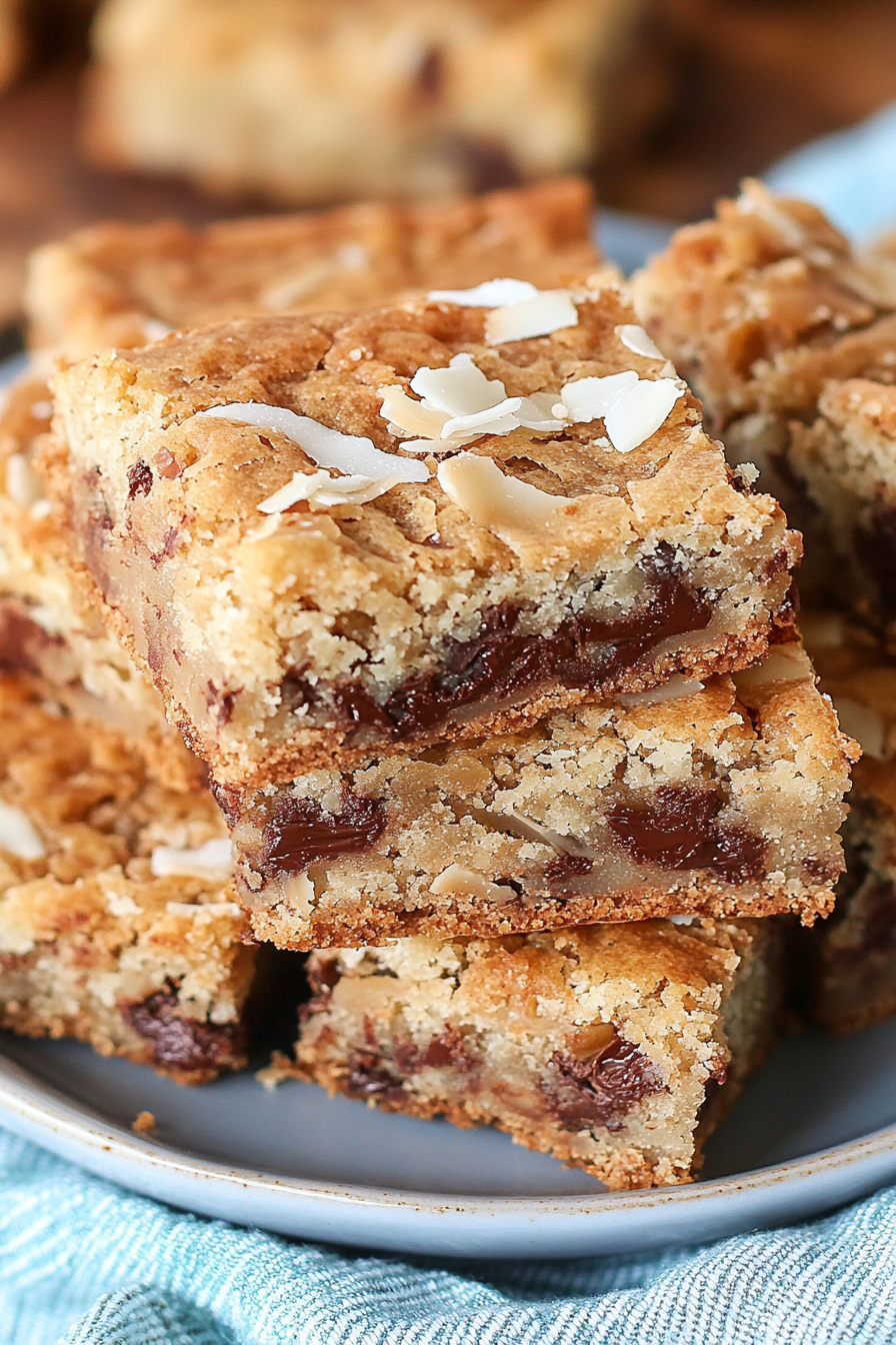 Dark Chocolate Coconut Blondies Final Dish Presentation