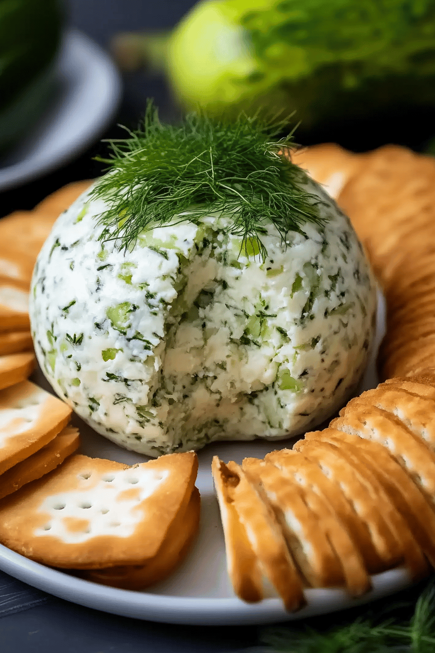Dill Pickle Cheese Ball Final Dish Presentation