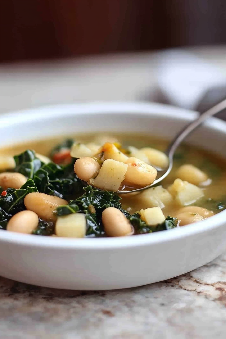 Italian White Bean Kale Soup Final Dish Presentation