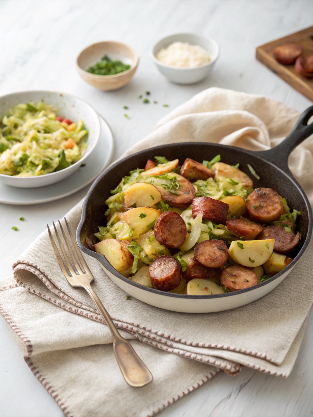Kielbasa Cabbage Potato Skillet serving suggestion