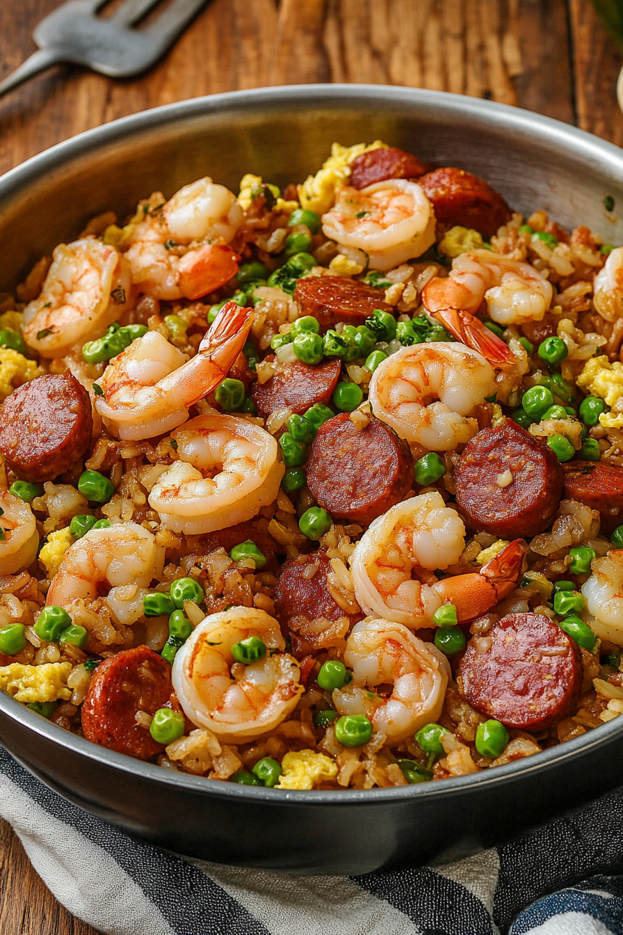 Kielbasa Shrimp Fried Rice Final Dish Presentation