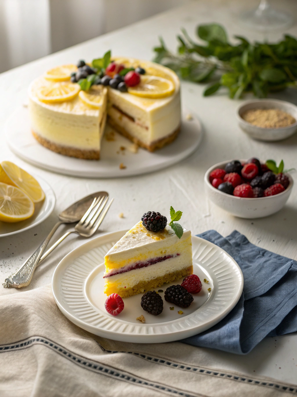 Layered Lemon Cheesecake serving suggestion