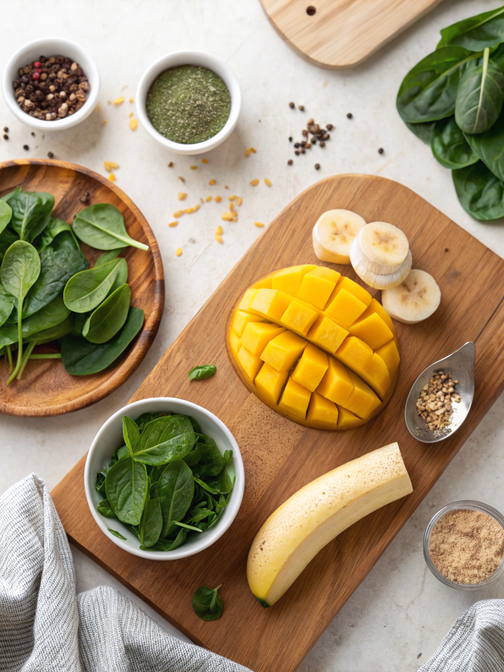 Mango Banana Spinach Smoothie ingredients