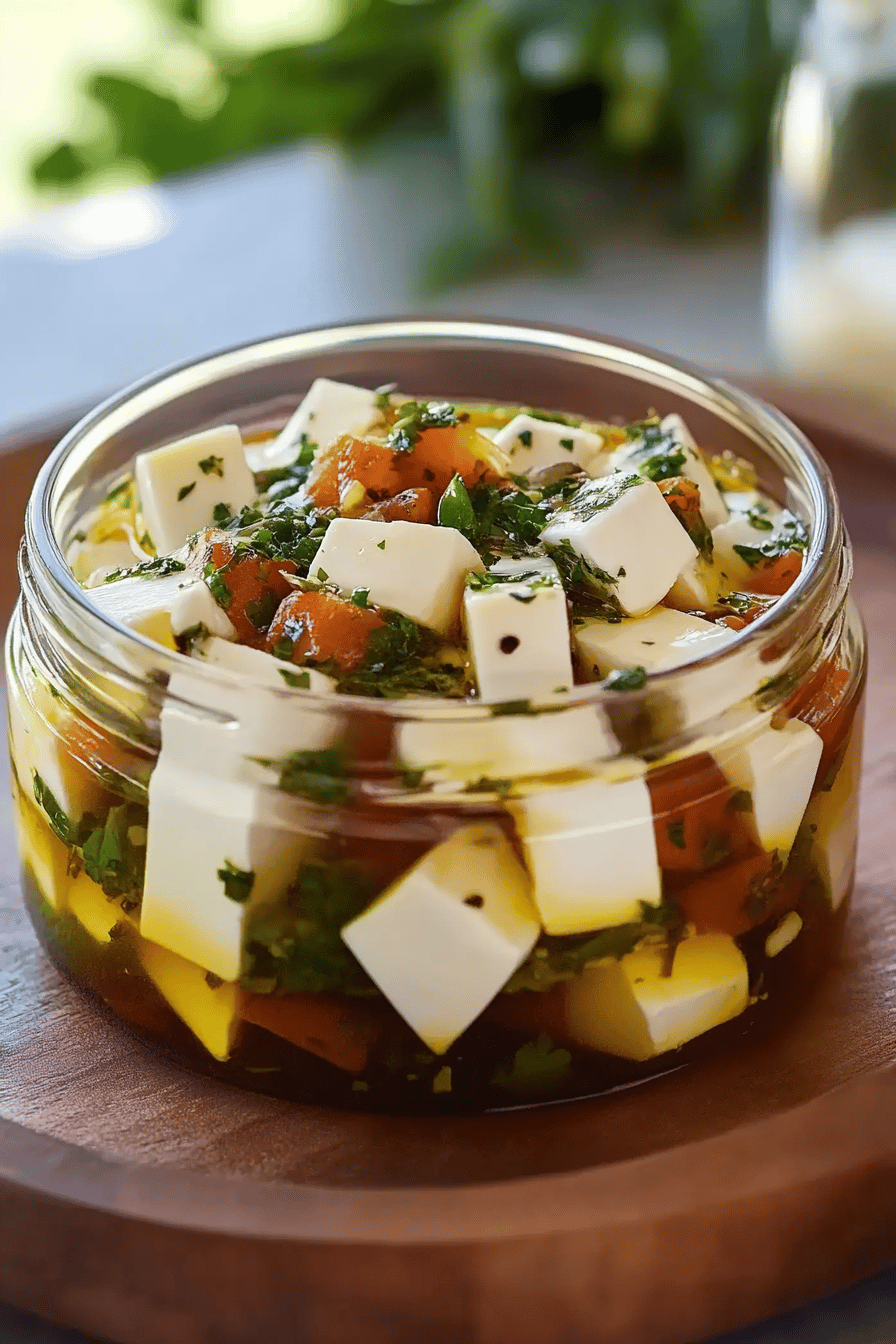 Marinated Cheese Appetizer Recipe Final Dish Presentation