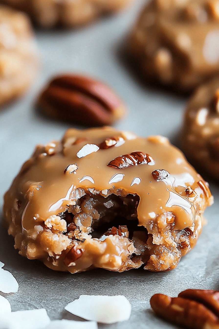 No-Bake Coconut Pecan Praline Cookies Final Dish Presentation