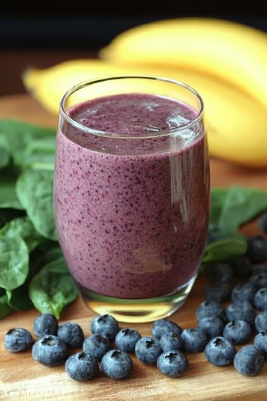 Orange Blueberry Banana Spinach Smoothie Final Dish Presentation