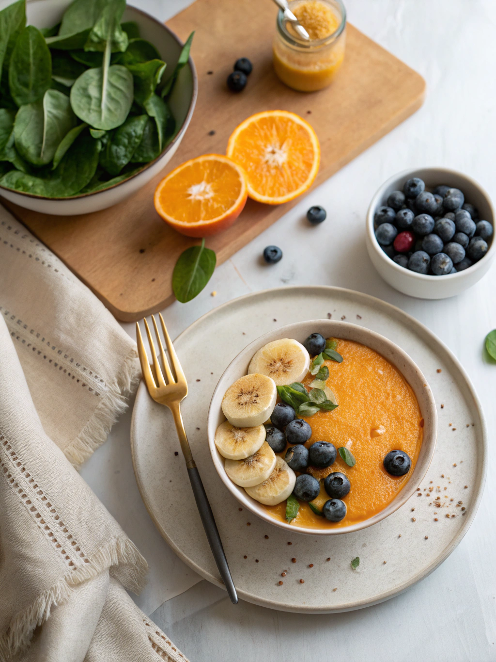 Orange Blueberry Banana Spinach Smoothie serving suggestion