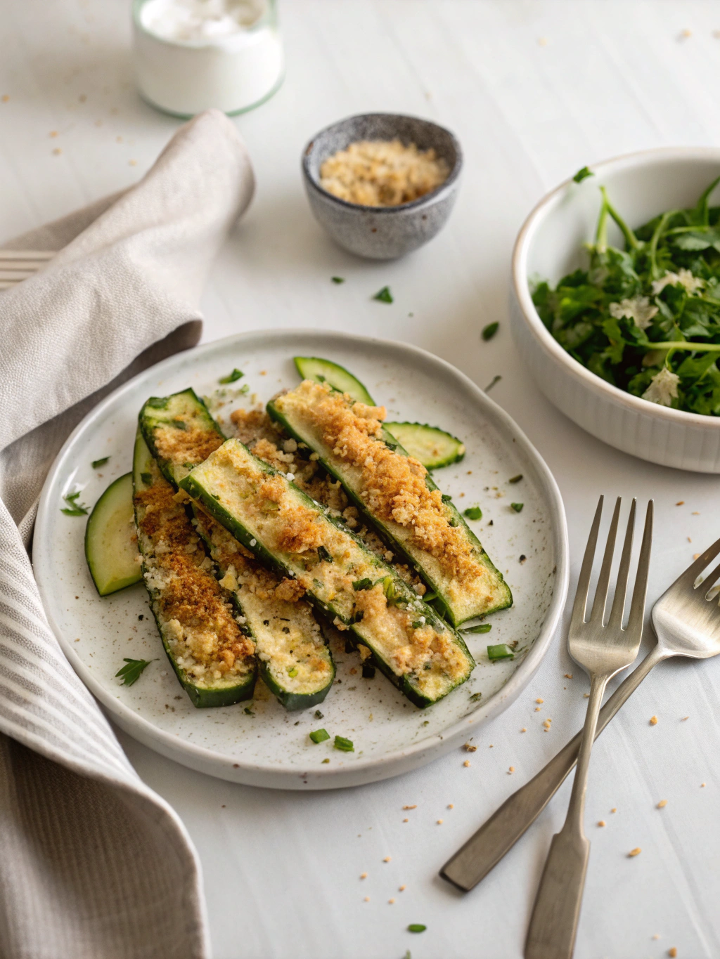 Parmesan Panko Baked Zucchini serving suggestion