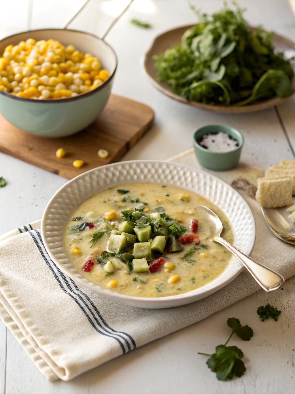 Poblano Corn Chowder serving suggestion