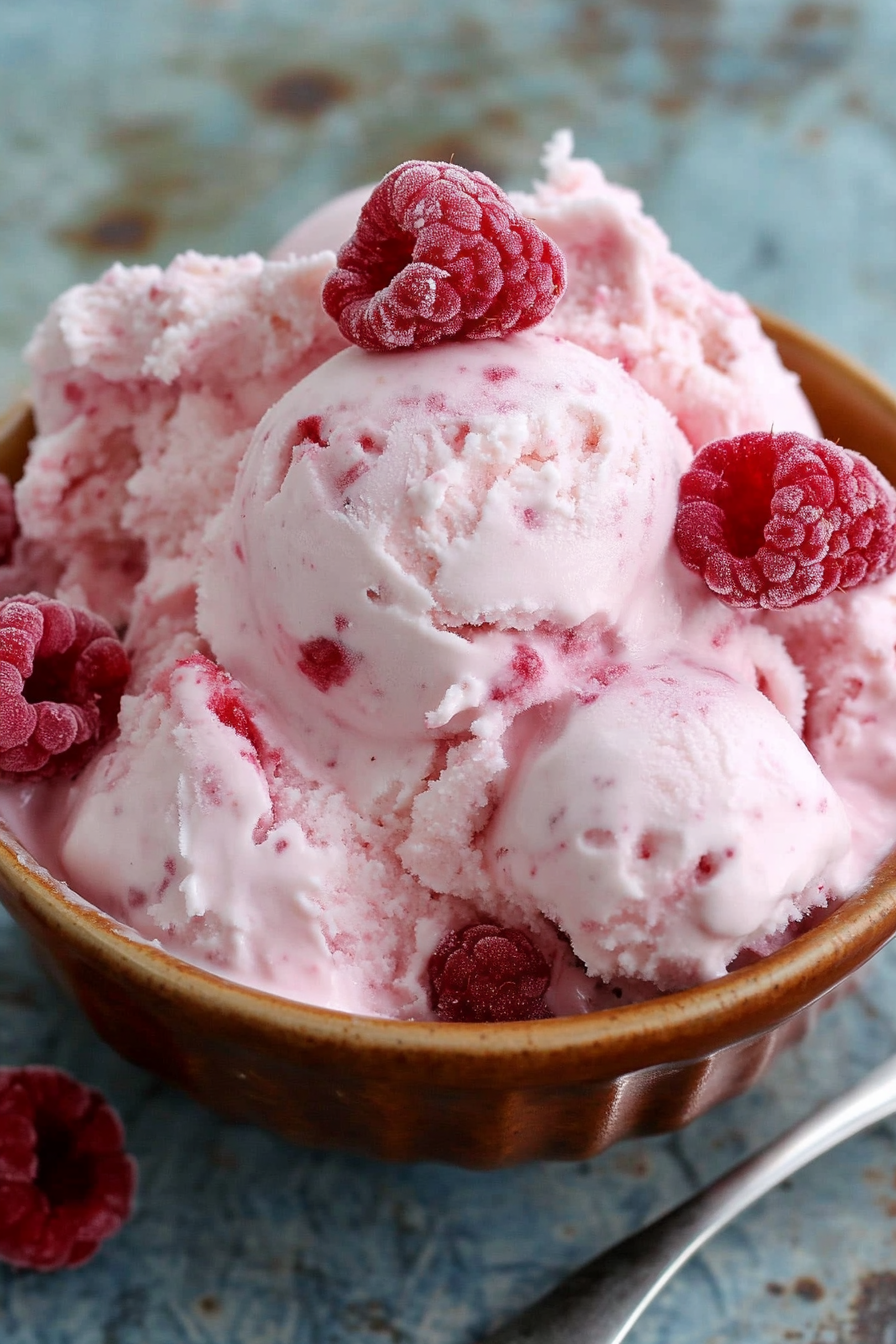 Raspberry Coconut Ice Cream Final Dish Presentation