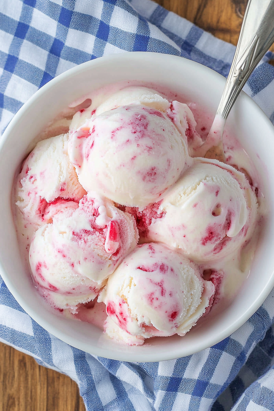 Rhubarb Swirl Ice Cream Final Dish Presentation