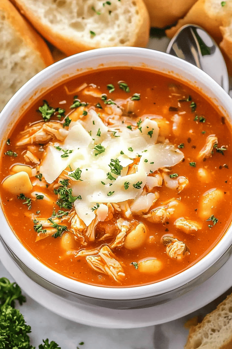 Slow Cooker Chicken Parmesan Soup Final Dish Presentation
