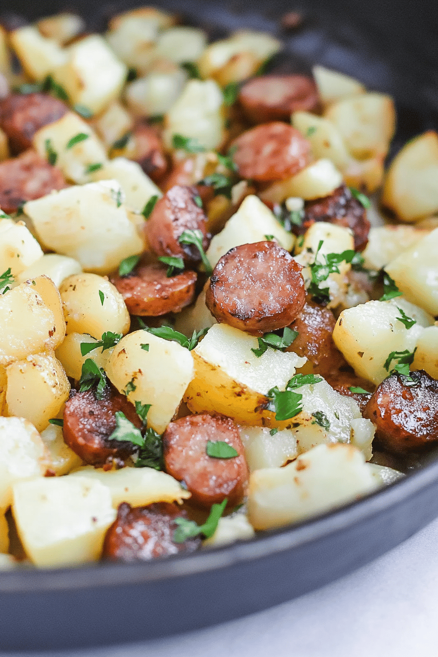 Southern Fried Potatoes and Sausage Final Dish Presentation