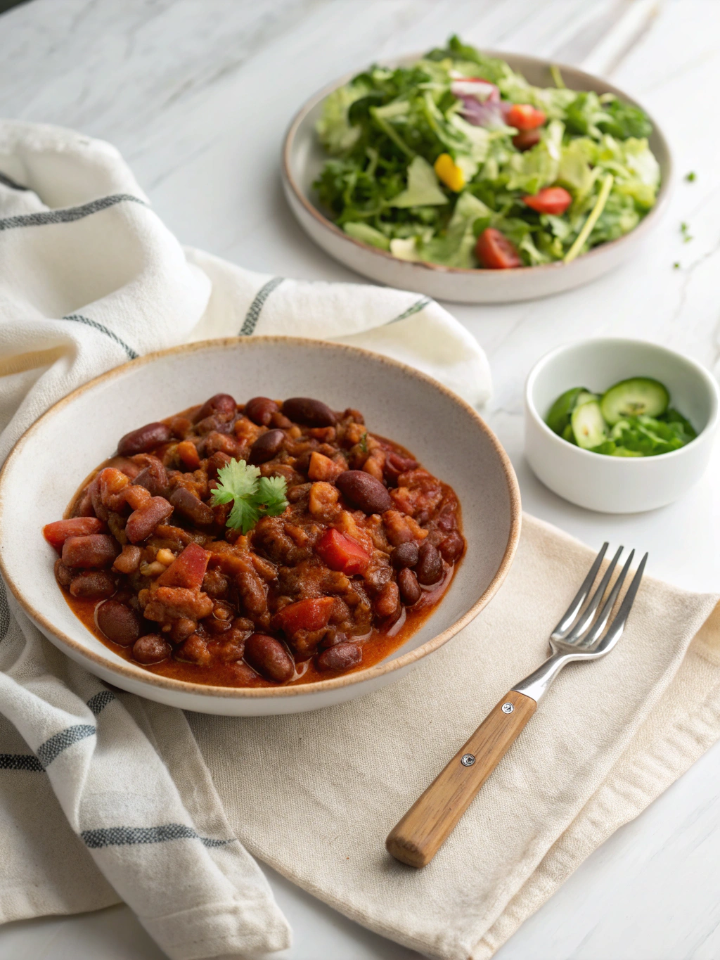 Spicy Five-Bean Chili serving suggestion