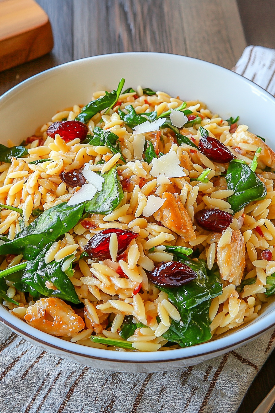 Spinach Orzo Salad Recipe Final Dish Presentation