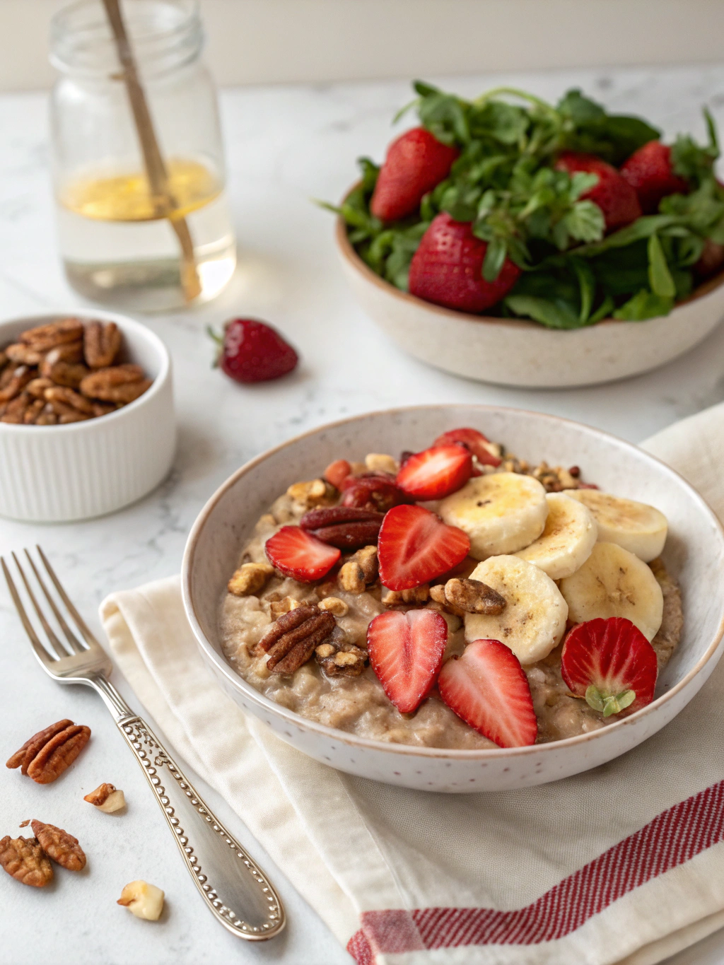 Strawberry Banana Pecan Oatmeal serving suggestion