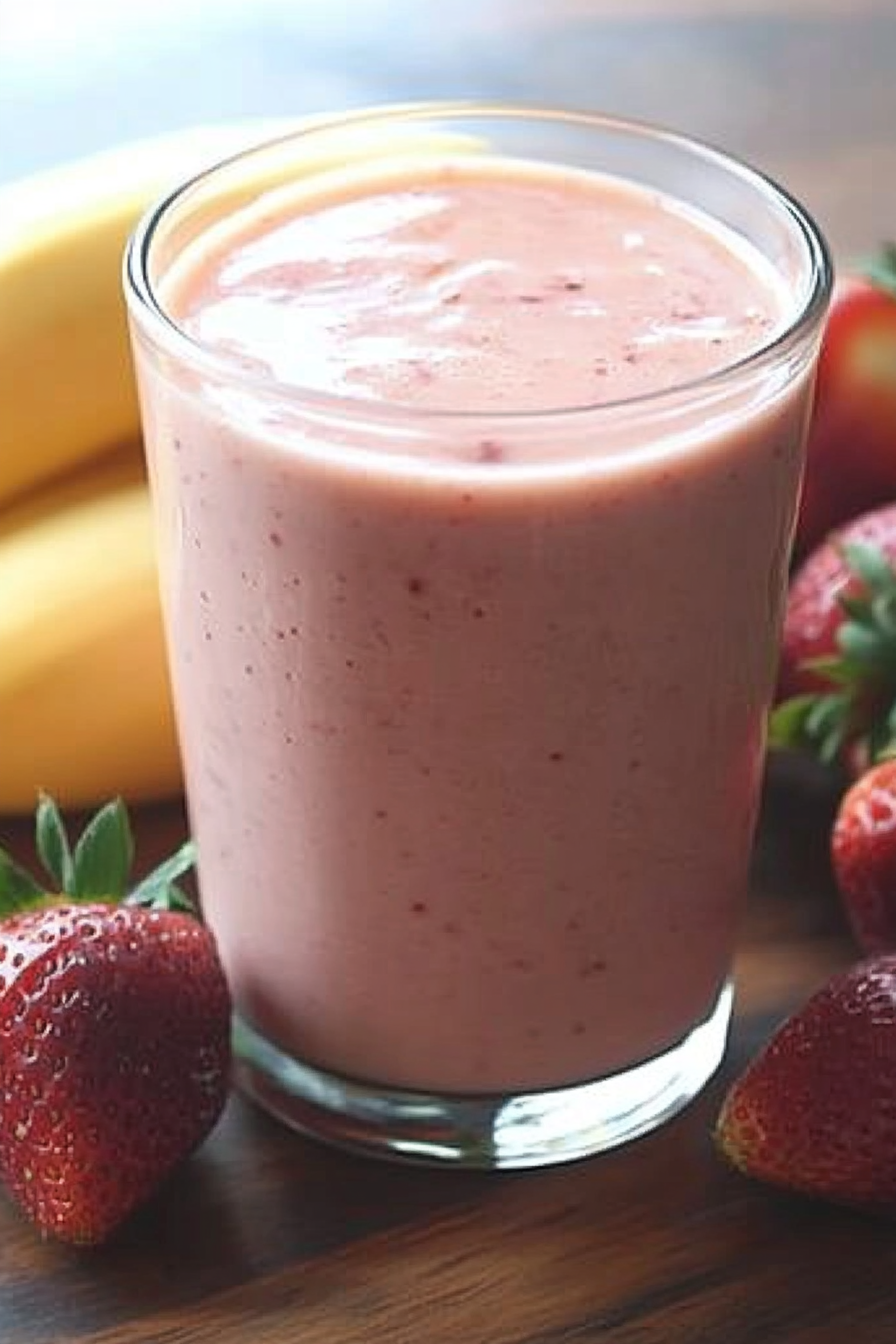 Strawberry Peach Banana Smoothie Final Dish Presentation