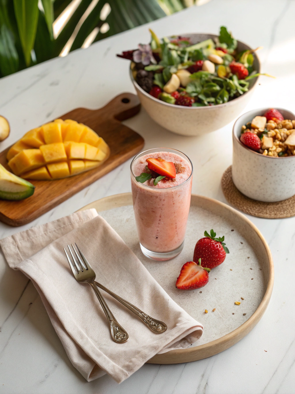 Strawberry Peach Banana Smoothie serving suggestion