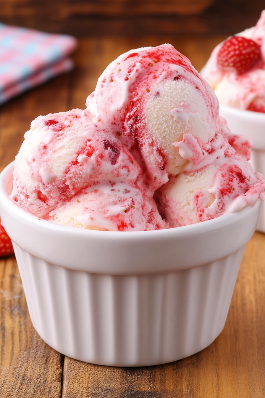Strawberry Swirl Cheesecake Ice Cream Final Dish Presentation
