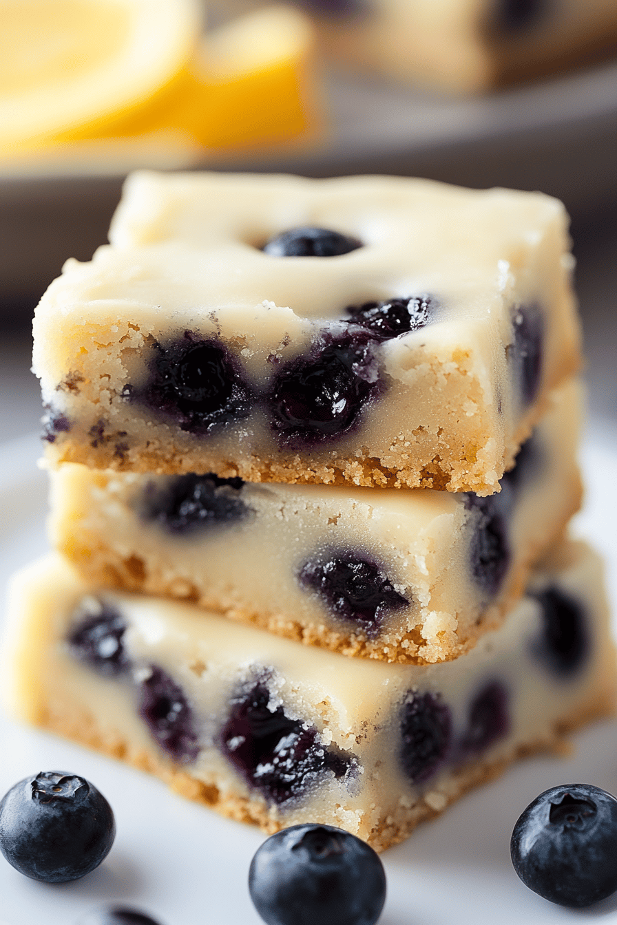 Blueberry Blondies final dish beautifully presented and ready to serve