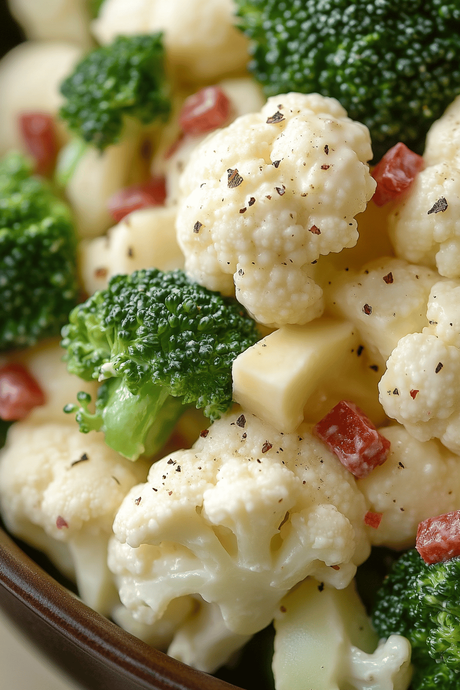 Broccoli Cauliflower Salad final dish beautifully presented and ready to serve