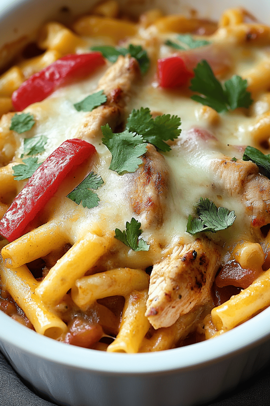 Chicken Fajita Noodle Casserole final dish beautifully presented and ready to serve