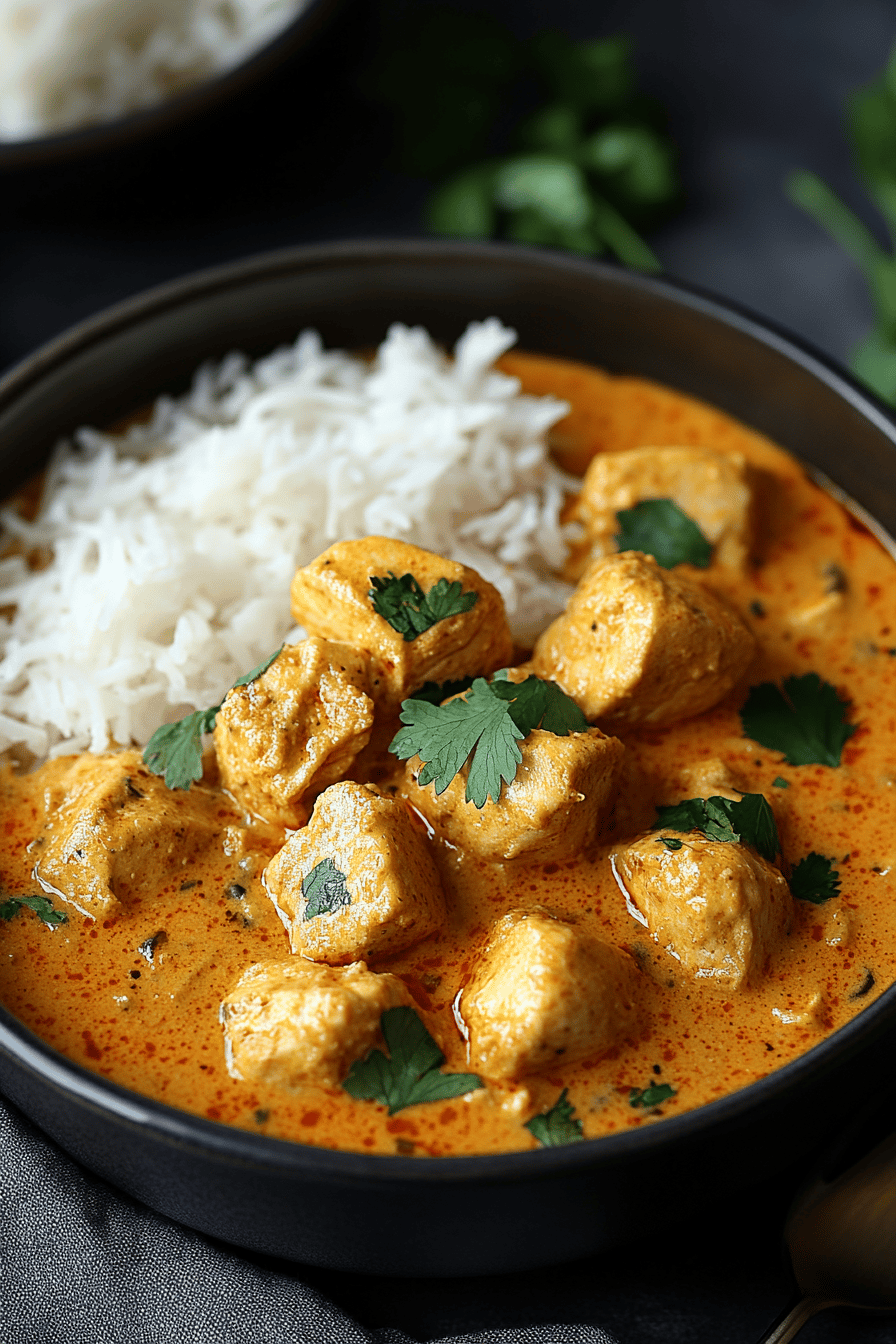 Chicken Korma Recipe ingredients organized and measured on kitchen counter