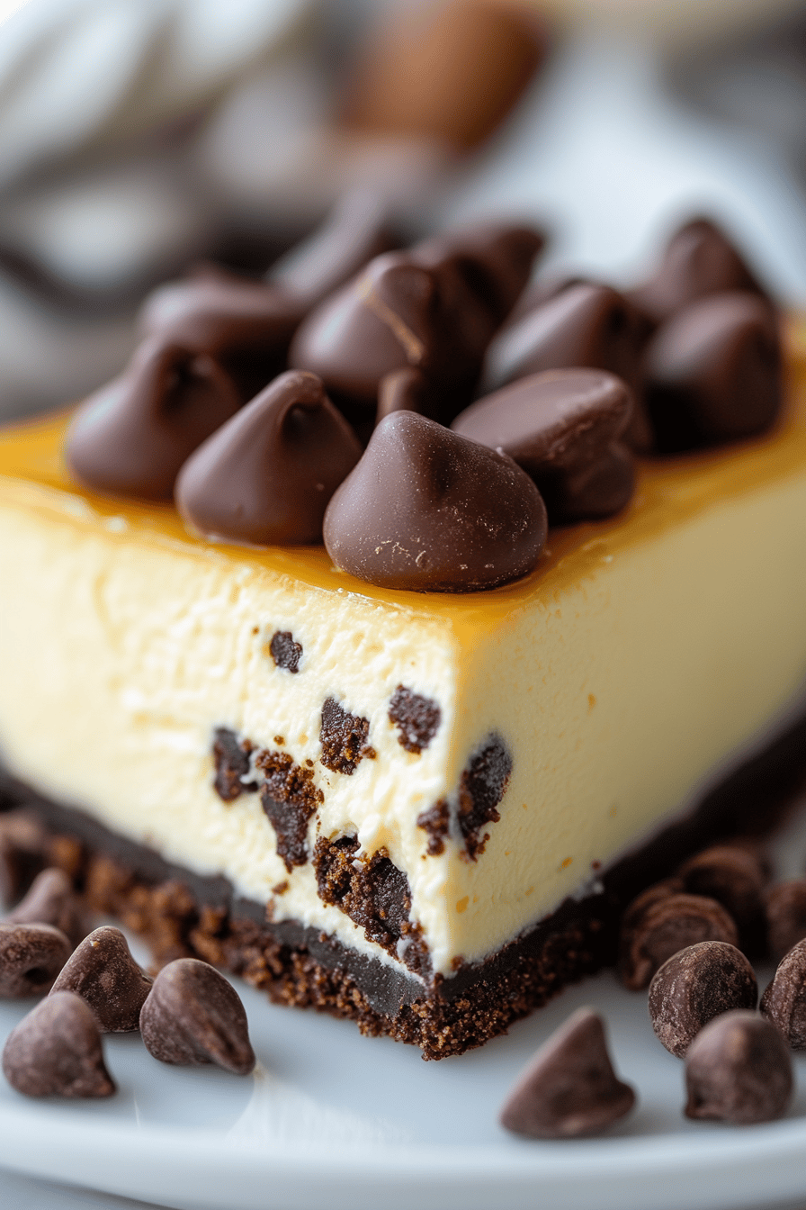 Chocolate Chip Cheesecake Recipe final dish beautifully presented and ready to serve