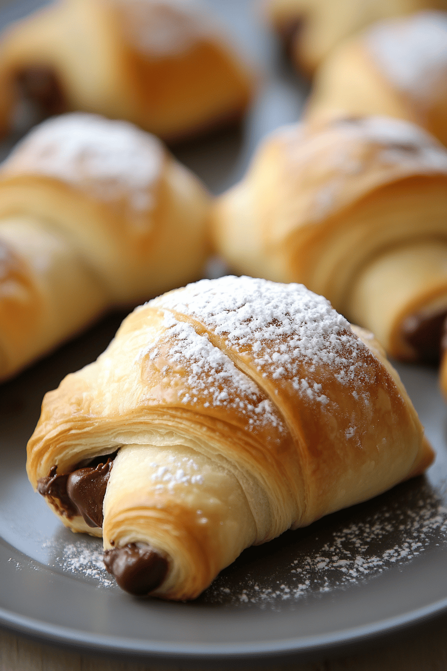 Chocolate Croissants Recipe ingredients organized and measured on kitchen counter