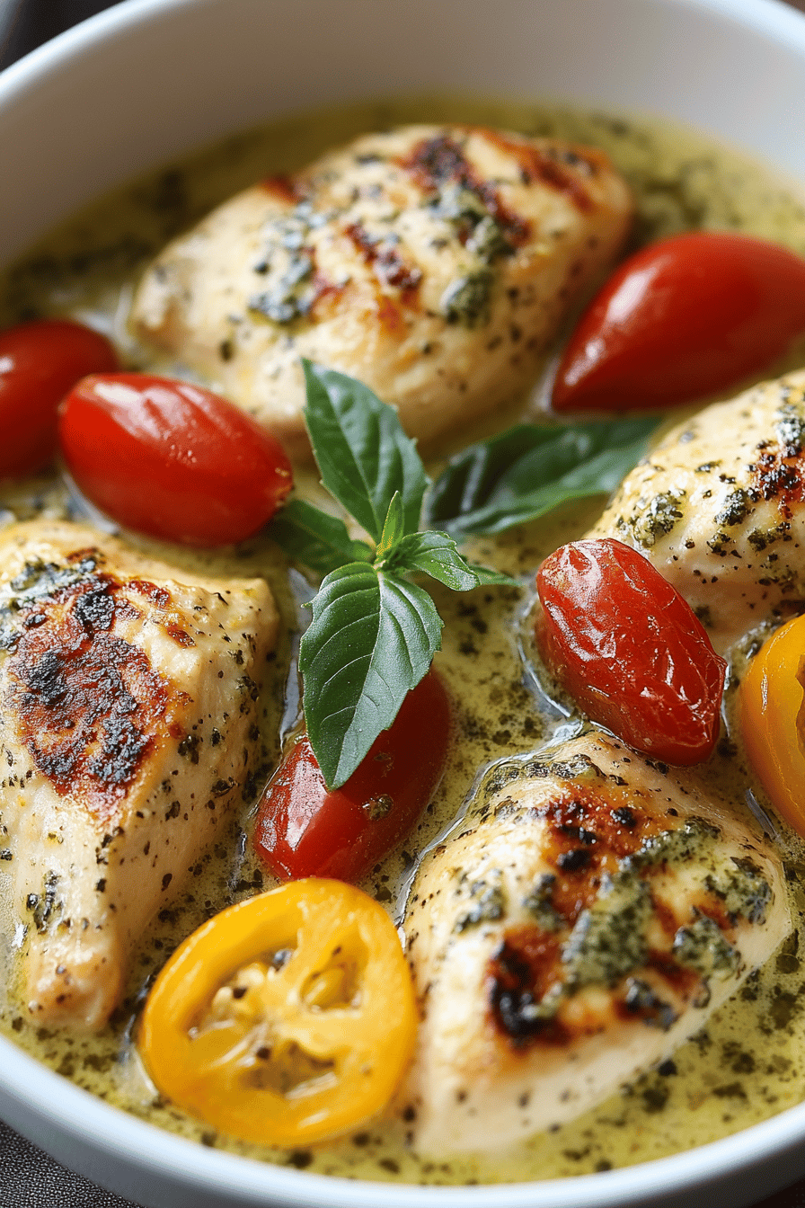 Creamy Garlic Pesto Chicken final dish beautifully presented and ready to serve