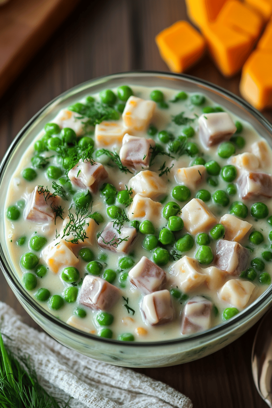 Creamy Pea Salad Recipe final dish beautifully presented and ready to serve