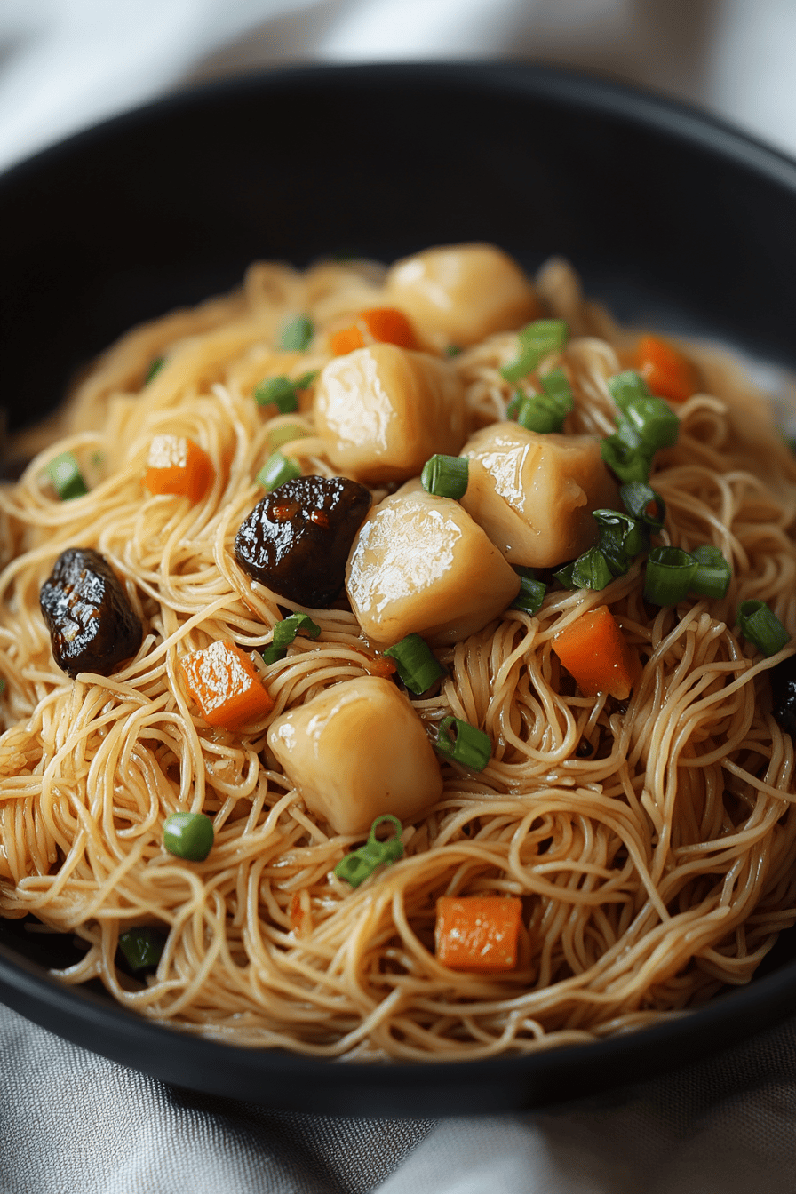 Filipino Pancit Recipe final dish beautifully presented and ready to serve