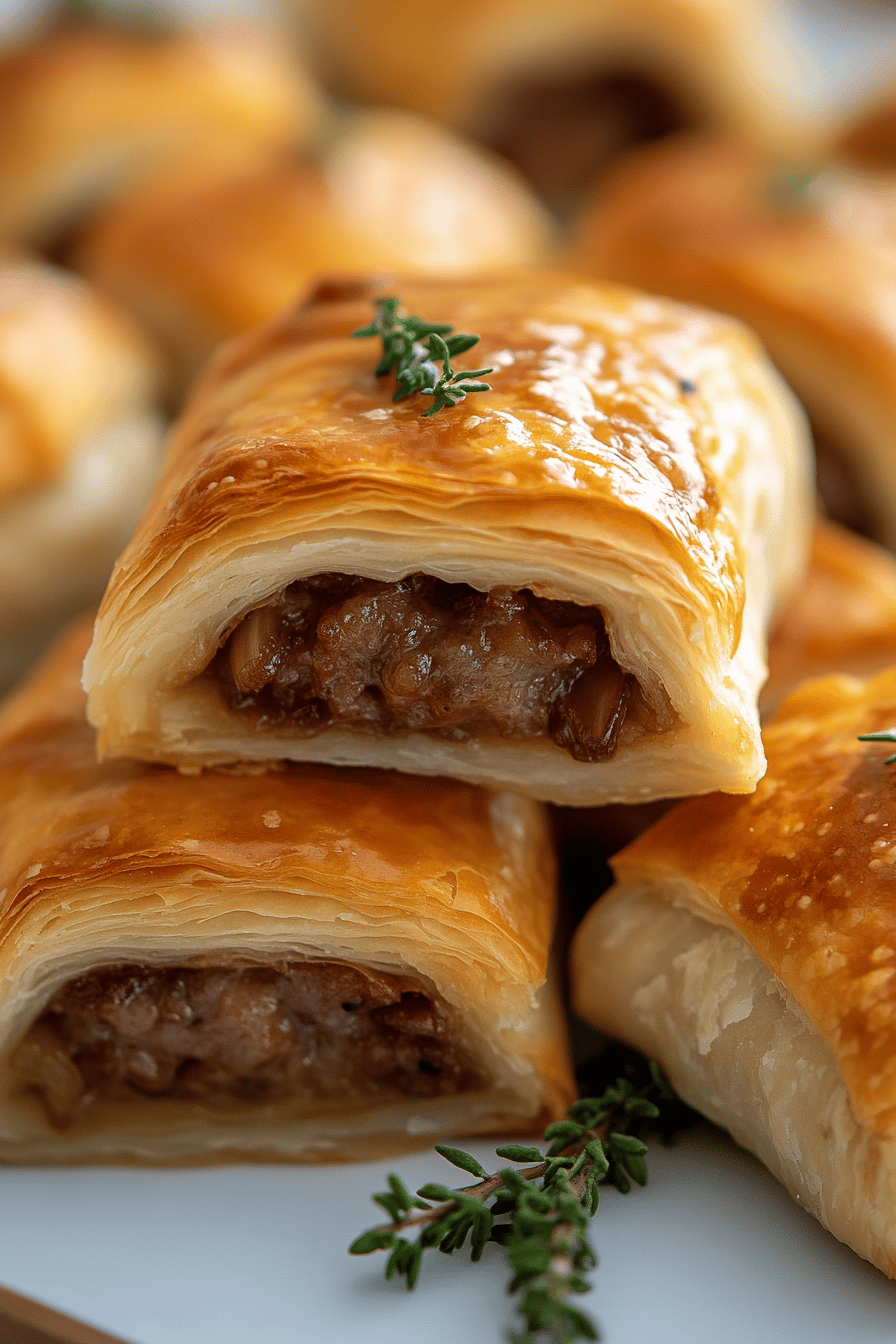 French Onion Sausage Rolls final dish beautifully presented and ready to serve