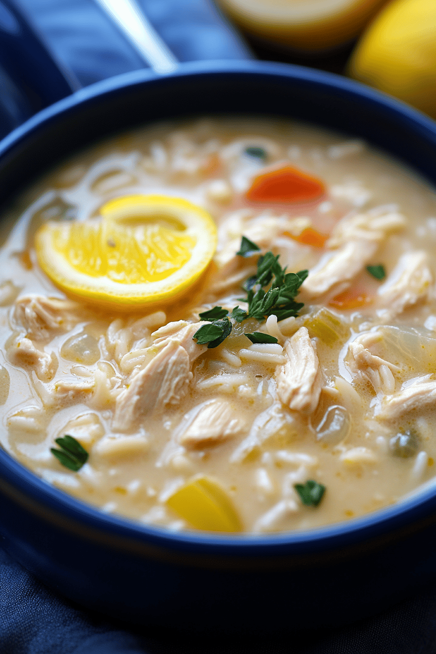 Greek Lemon Chicken Soup final dish beautifully presented and ready to serve