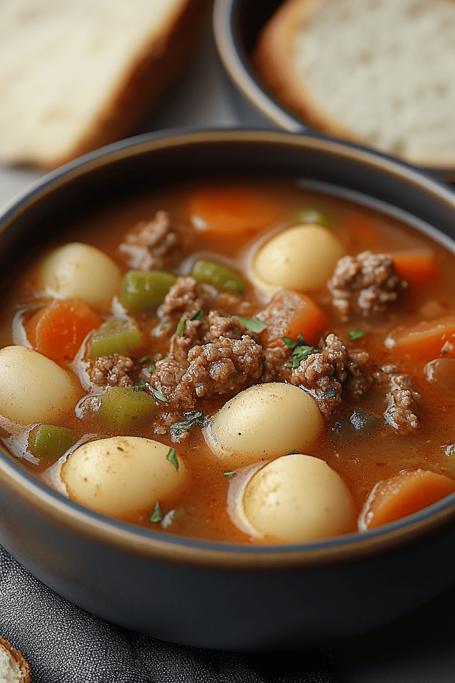 Hamburger Soup Recipe ingredients organized and measured on kitchen counter