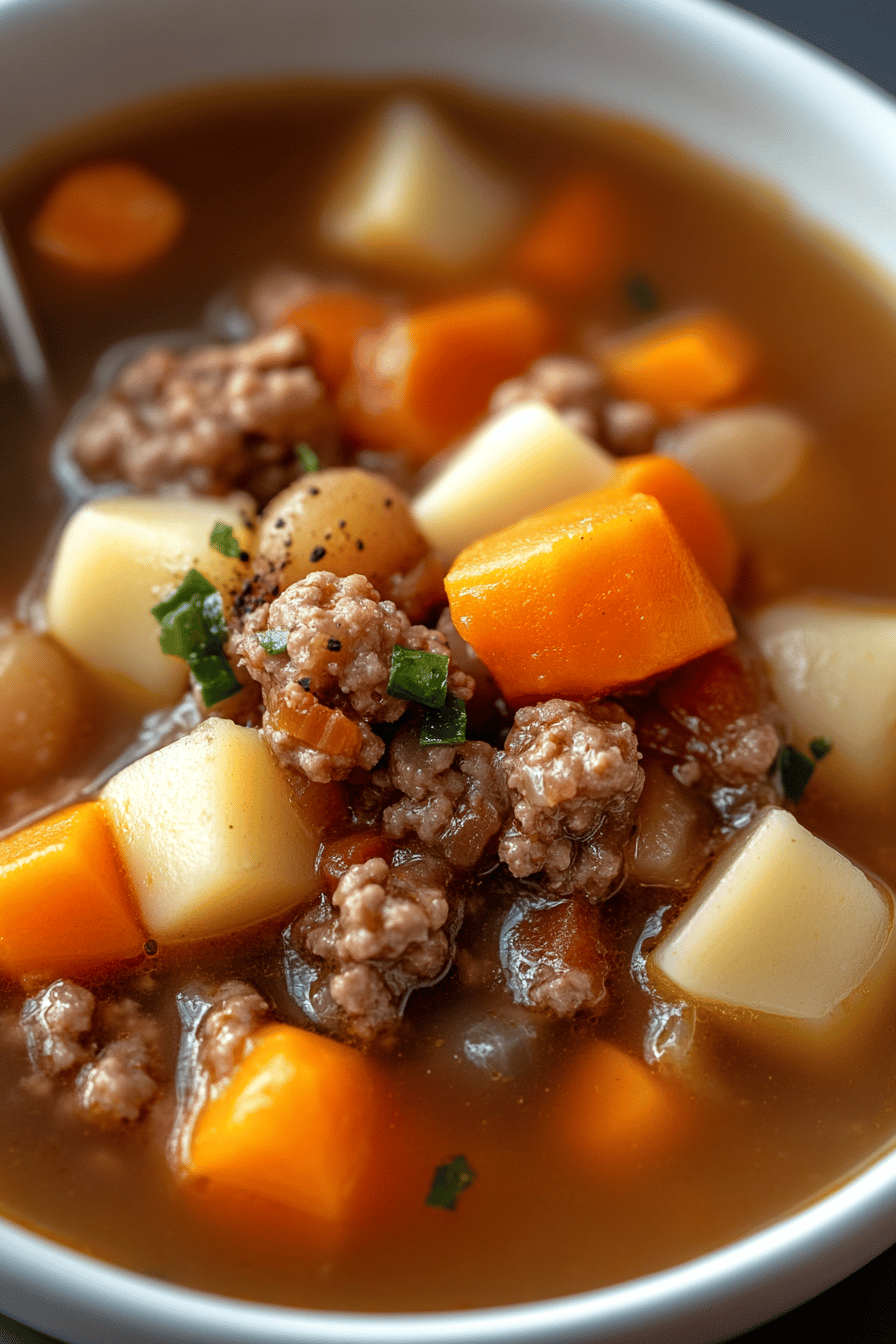Hamburger Stew Recipe final dish beautifully presented and ready to serve