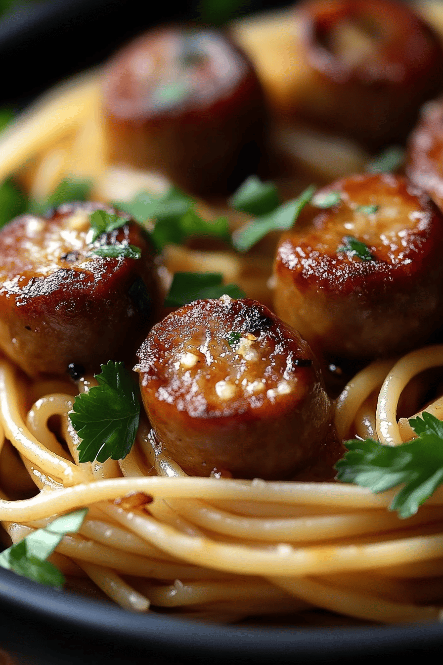 Honey Garlic Sausage Pasta ingredients organized and measured on kitchen counter