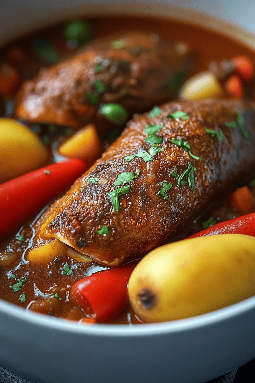Jamaican Brown Stew Fish final dish beautifully presented and ready to serve
