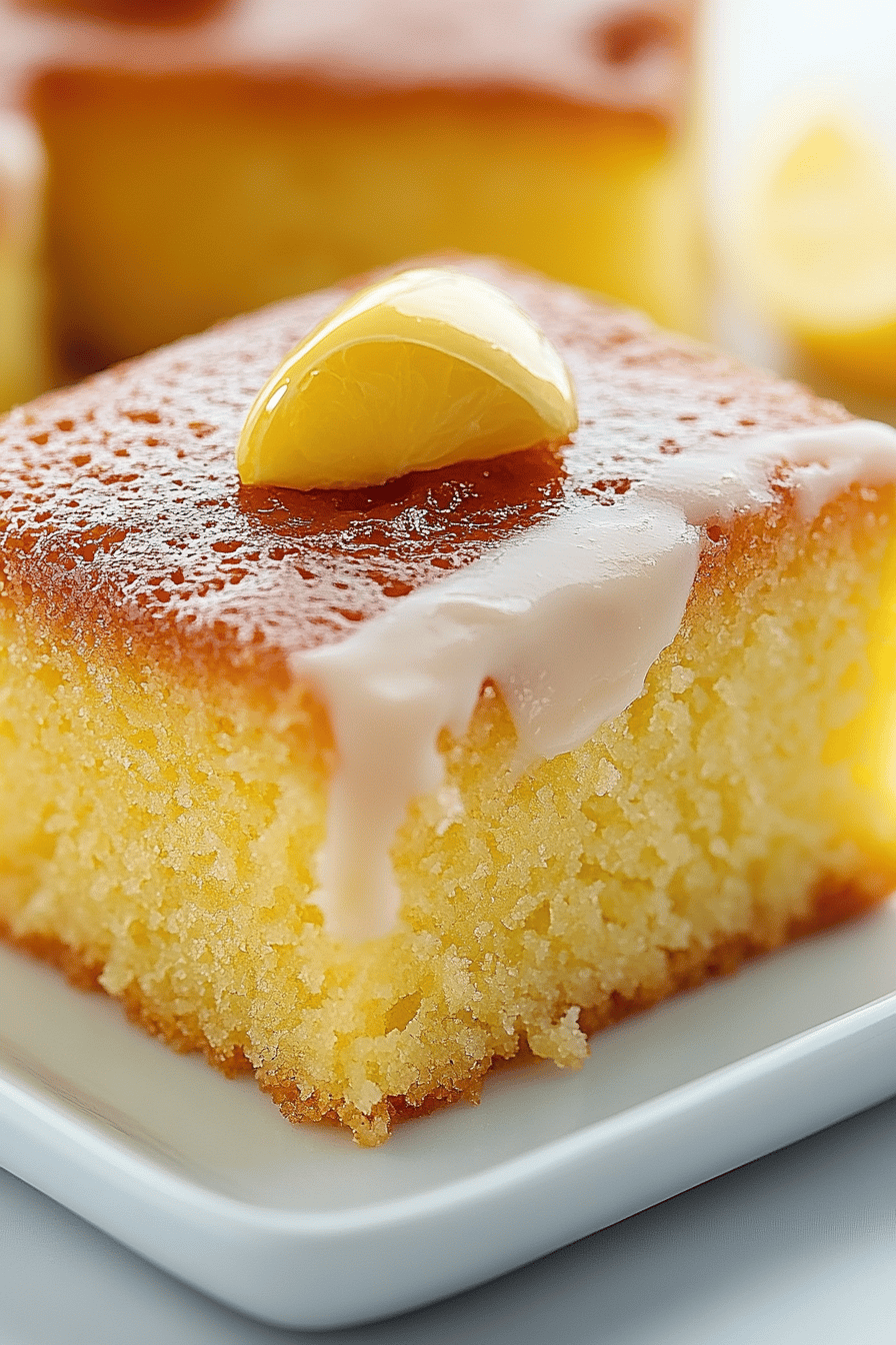 Lemon Poke Cake final dish beautifully presented and ready to serve