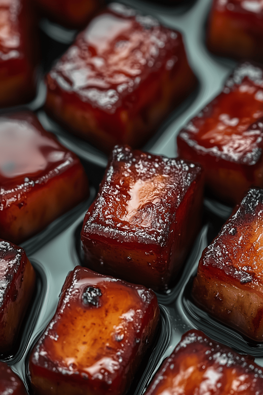 Maple Bourbon Pork Belly Burnt Ends final dish beautifully presented and ready to serve