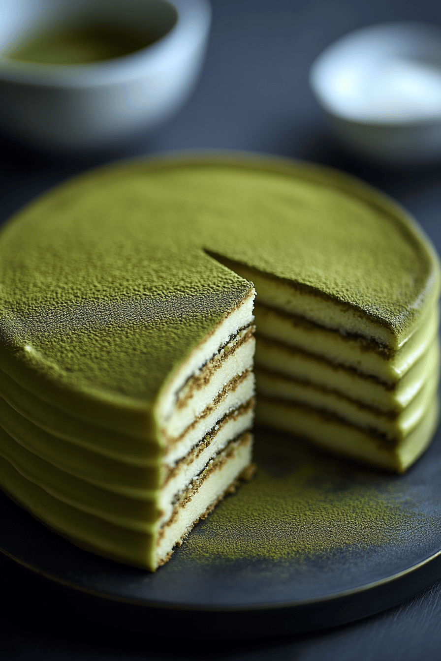 Matcha Crepe Cake Recipe final dish beautifully presented and ready to serve